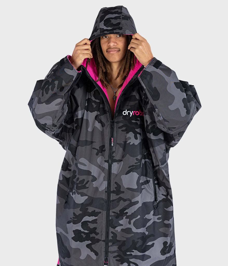 Dryrobe Advance Long Sleeve Changing Robe - Black Camo and Pink