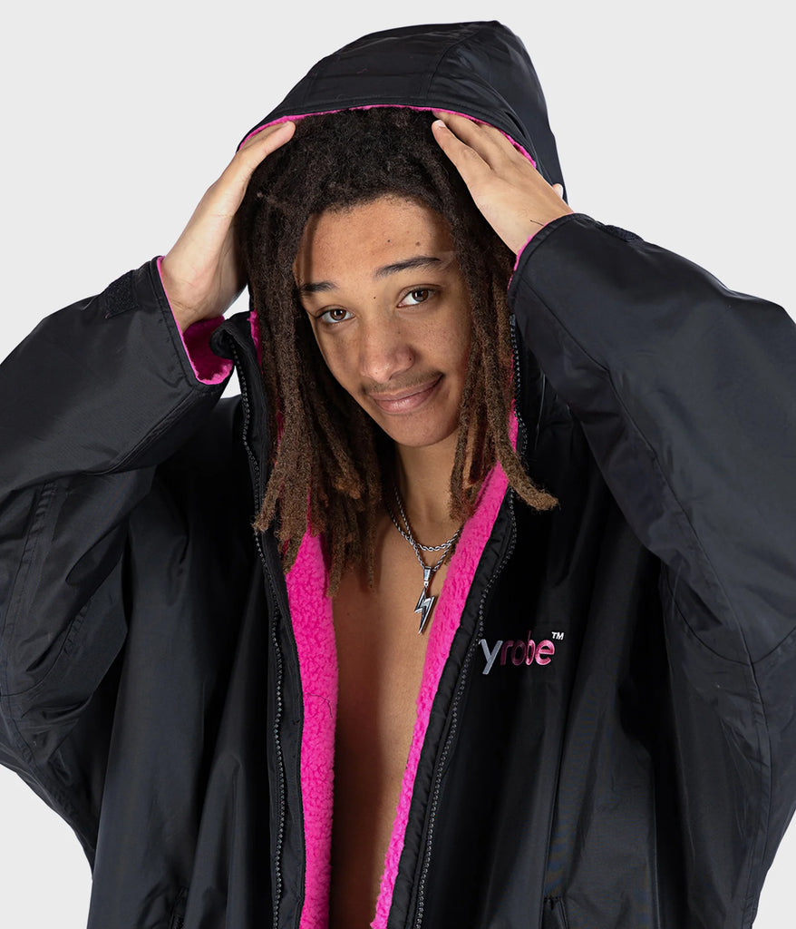 Dryrobe Advance Long Sleeve Changing Robe - Black and Pink