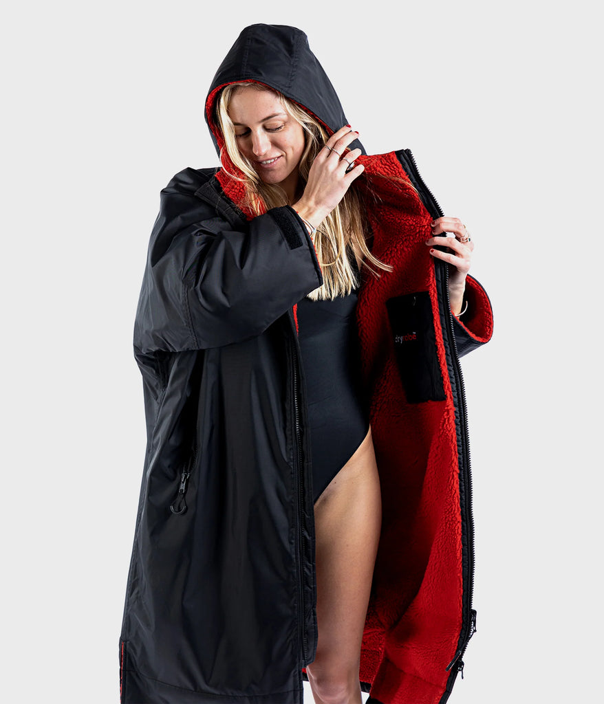 Dryrobe Advance Long Sleeve Changing Robe - Black and Red