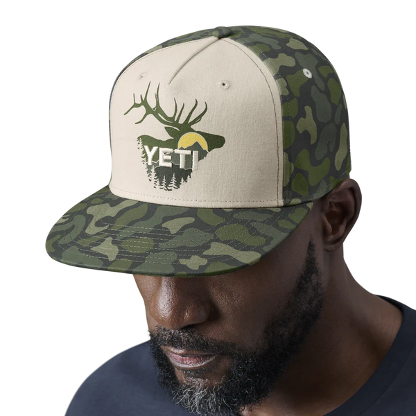 Yeti Sunrise Elk Flat Brim Hat Green Camo KITBOX