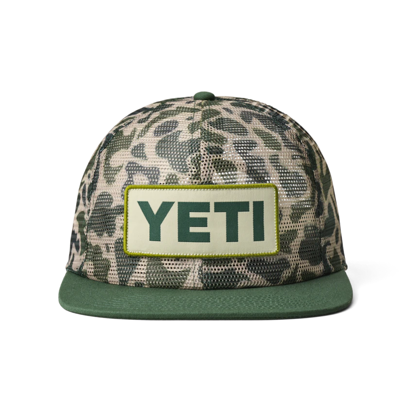 Yeti Camo Logo Badge Flat Brim Mesh Hat Green Camo