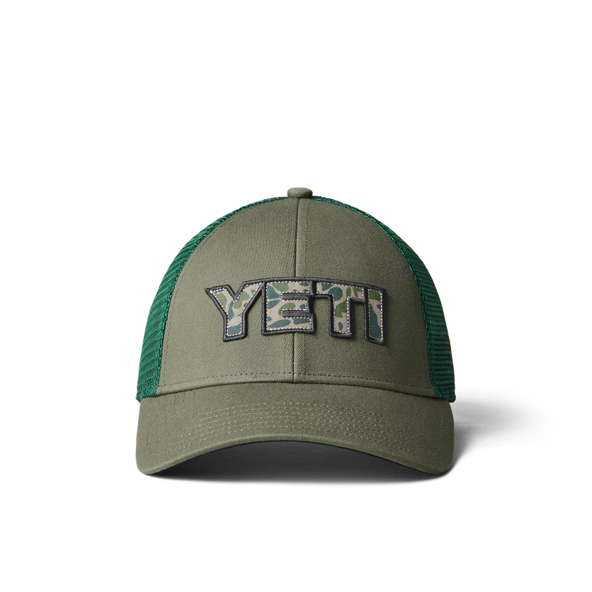 Yeti Camo Logo Badge Trucker Hat Olive
