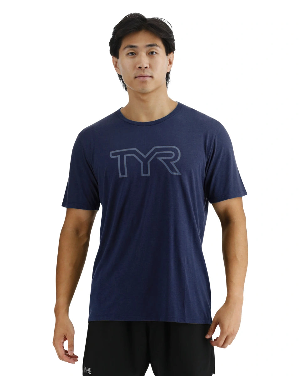 TYR Ultrasoft Lightweight Tri Blend Big Logo Tee - Navy