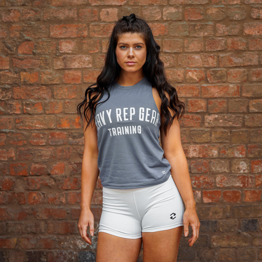 Heavy Rep Gear Training Muscle Tank in Cadet Grey / White
