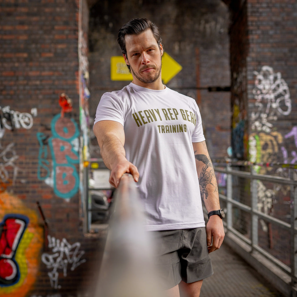 Heavy Rep Gear Training T-Shirt in White / Olive