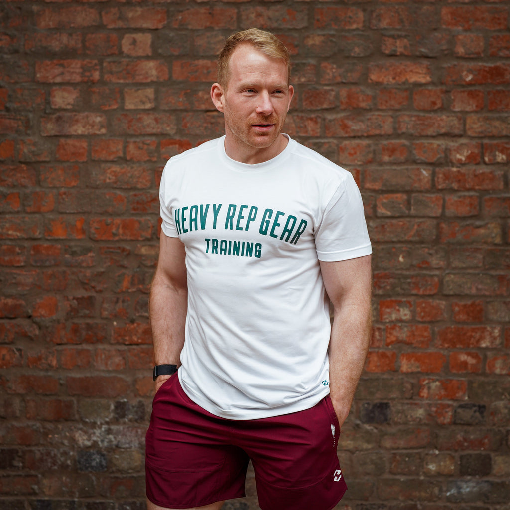 Heavy Rep Gear Training T-Shirt in White / Teal