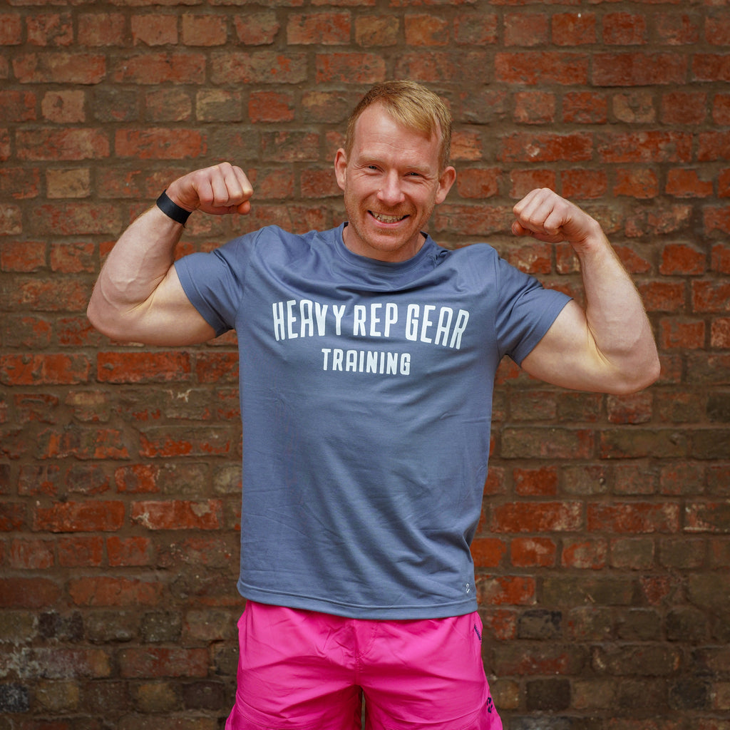 Heavy Rep Gear Training T-Shirt in Cadet Grey / White