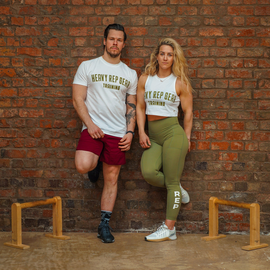 Heavy Rep Gear Training T-Shirt in White / Olive