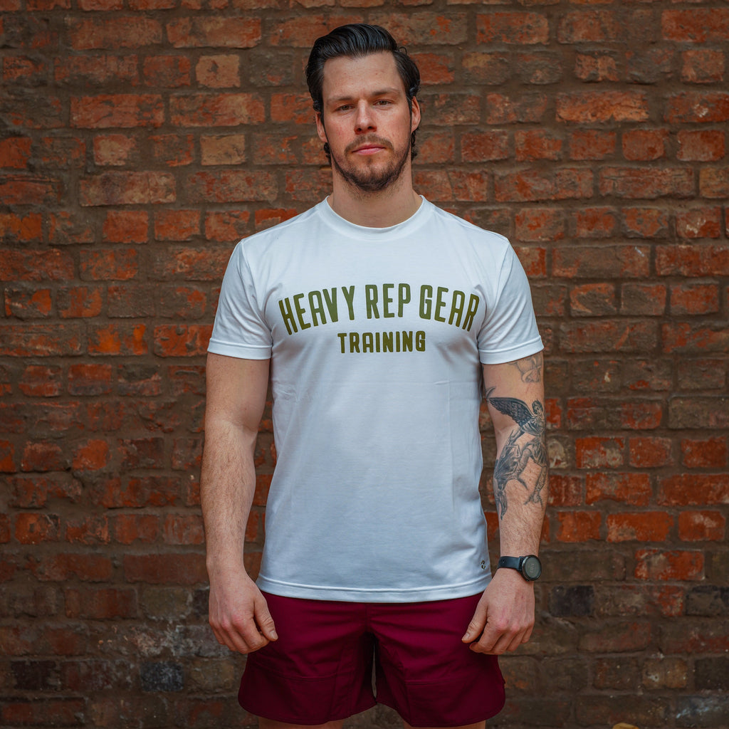 Heavy Rep Gear Training T-Shirt in White / Olive