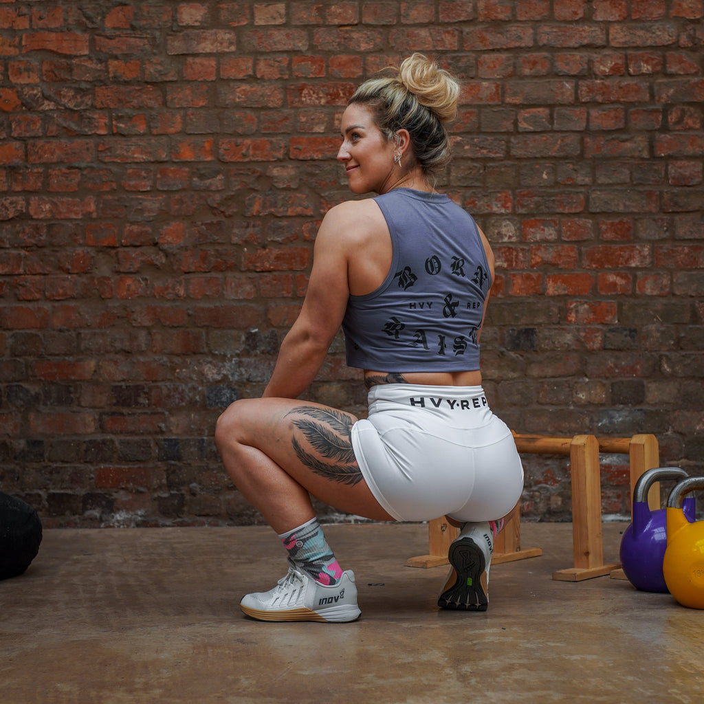 Heavy Rep Gear Born & Raised Crop Muscle Tank in Cadet Grey