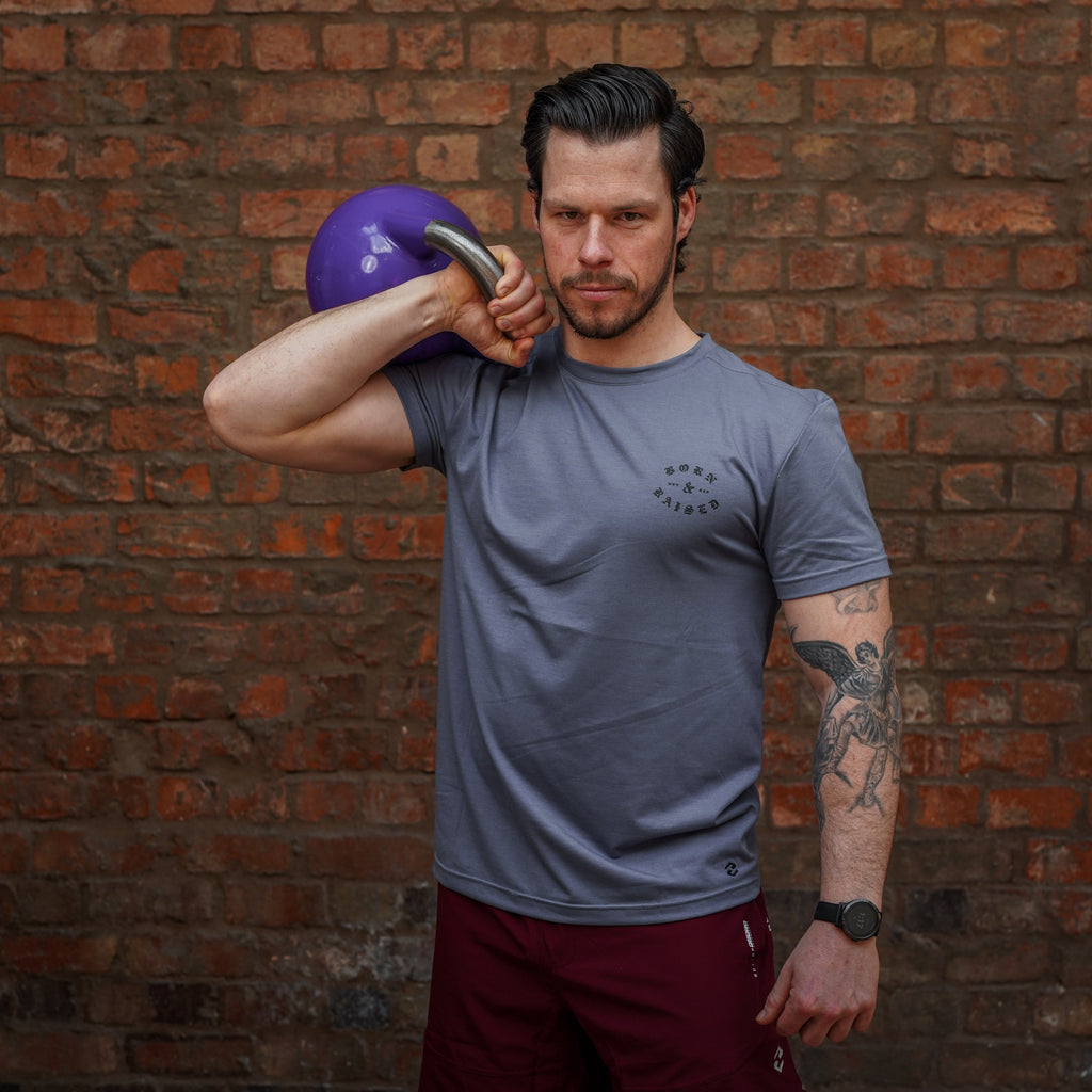 Heavy Rep Gear Born & Raised T-Shirt in Cadet Grey