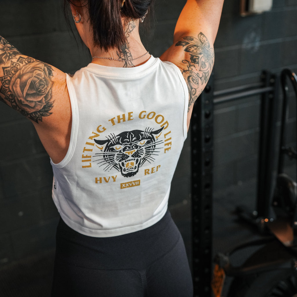Heavy Rep Gear Lifting The Good Life Crop Muscle Tank in White