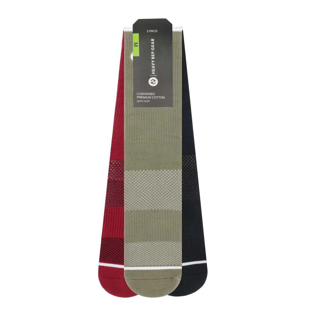Heavy Rep Gear HRG Bali Red / Olive / Black 3 Pack Classic Crew Sock