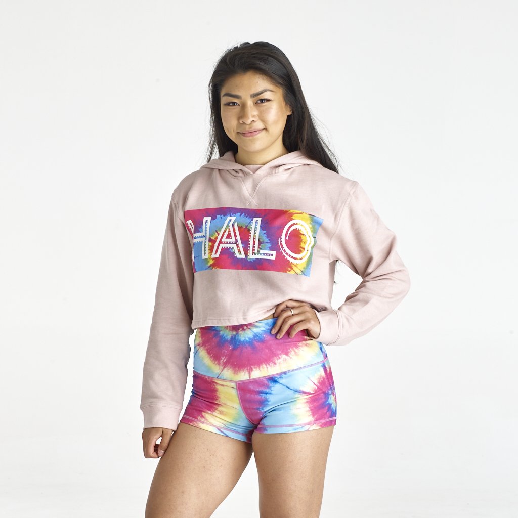 Halo Tie Dye Crop Hoodie in Dusky Pink