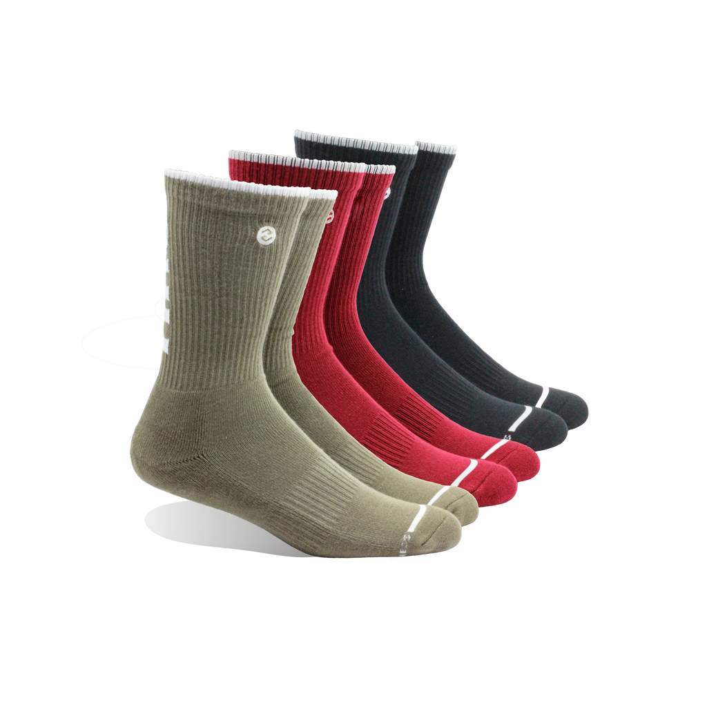 Heavy Rep Gear HRG Bali Red / Olive / Black 3 Pack Classic Crew Sock
